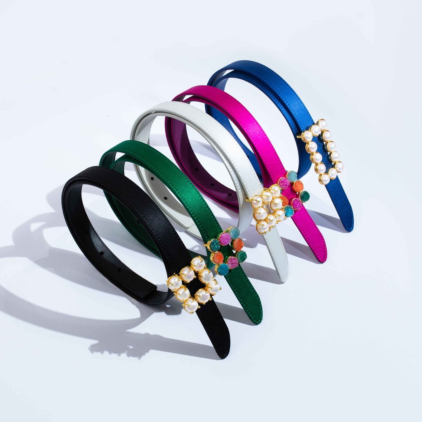 Silk Satin & Calf Leather Belt Straps